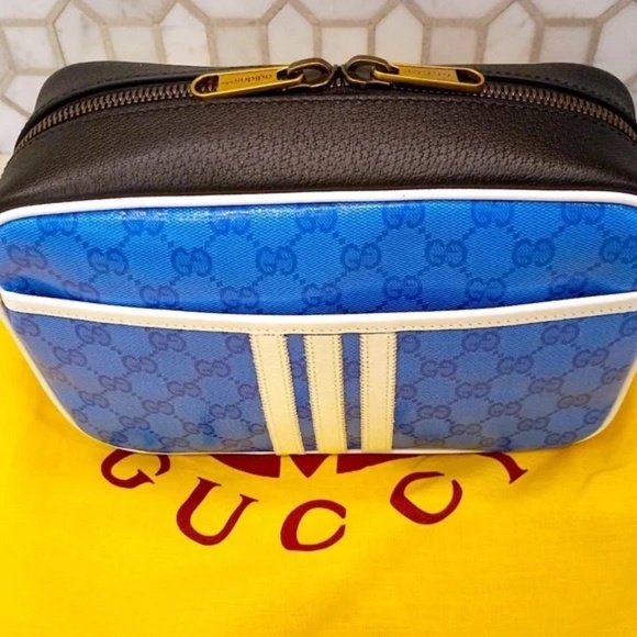 💋Very Rare Brand New Adidas x Gucci Blue Crystal Canvas Cross Bag - Picture 2 of 12